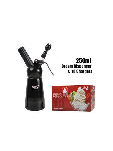 Black AMC Professional Whipped Cream Dispenser 250ML & Best Whip Cream Chargers 10 Pack