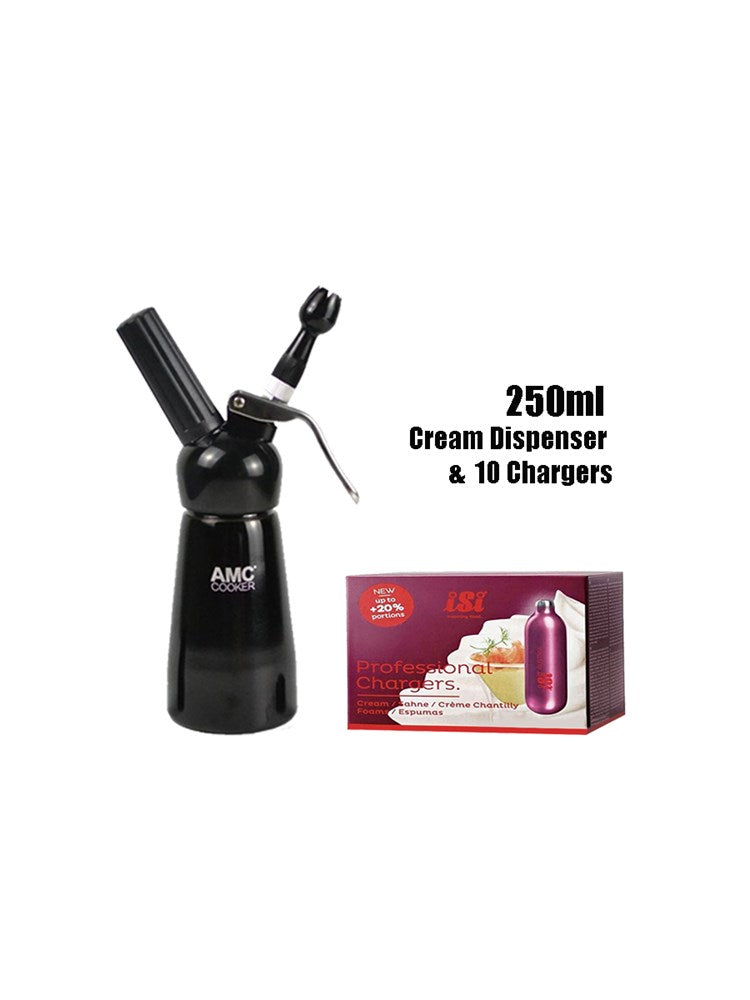 Black AMC Professional Whipped Cream Dispenser 250ML & Isi Professional Whip Cream Charger 10 Pack