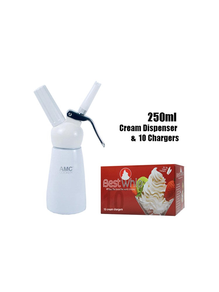 White AMC Professional Whipped Cream Dispenser 250ML & Best Whip Cream Chargers 10 Pack