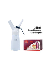 White AMC Professional Whipped Cream Dispenser 250ML & Isi Professional Whip Cream Charger 10 Pack