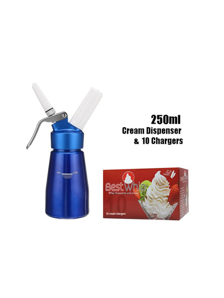 Blue Whipped Cream Dispenser 250ML & Best Whip Cream Chargers 10 Pack