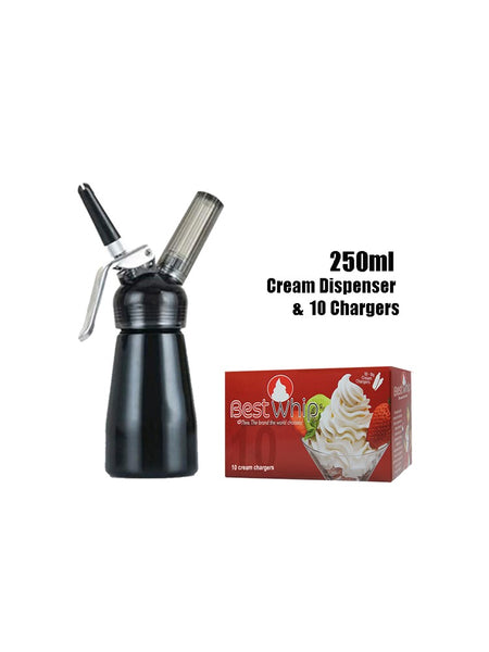 Black Whipped Cream Dispenser 250ML & Best Whip Cream Chargers 10 Pack