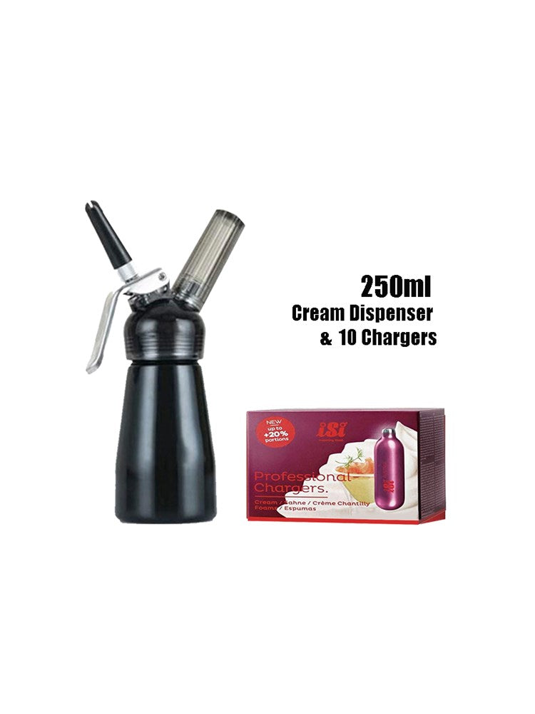 Black Whipped Cream Dispenser 250ML & Isi Professional Whip Cream Charger 10 Pack