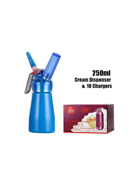 Blue Whipped Cream Dispenser 250ML & Isi Professional Whip Cream Charger 10 Pack