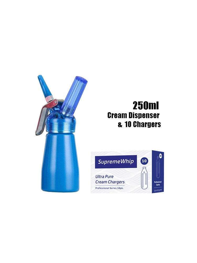 Blue Whipped Cream Dispenser 250ML & Supreme Whip Cream Chargers 10 Pack