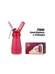 Pink Whipped Cream Dispensers 250ML & Isi Professional Whip Cream Charger 10 Pack