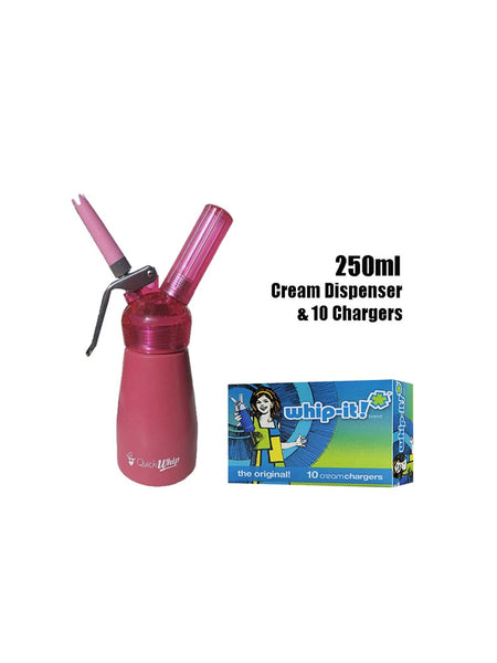 250ML Quick Whip Dispenser Pink & Whip it Cream Charger 10 Pack