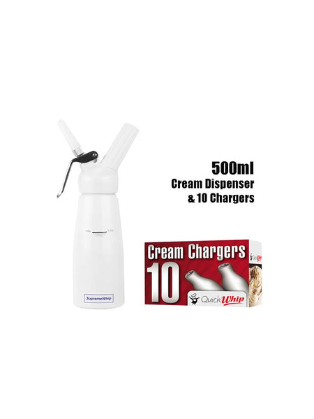 500 ML Supreme Whip Dispenser 500ML White &     Quick Whip Cream Chargers 10 Pack QW10